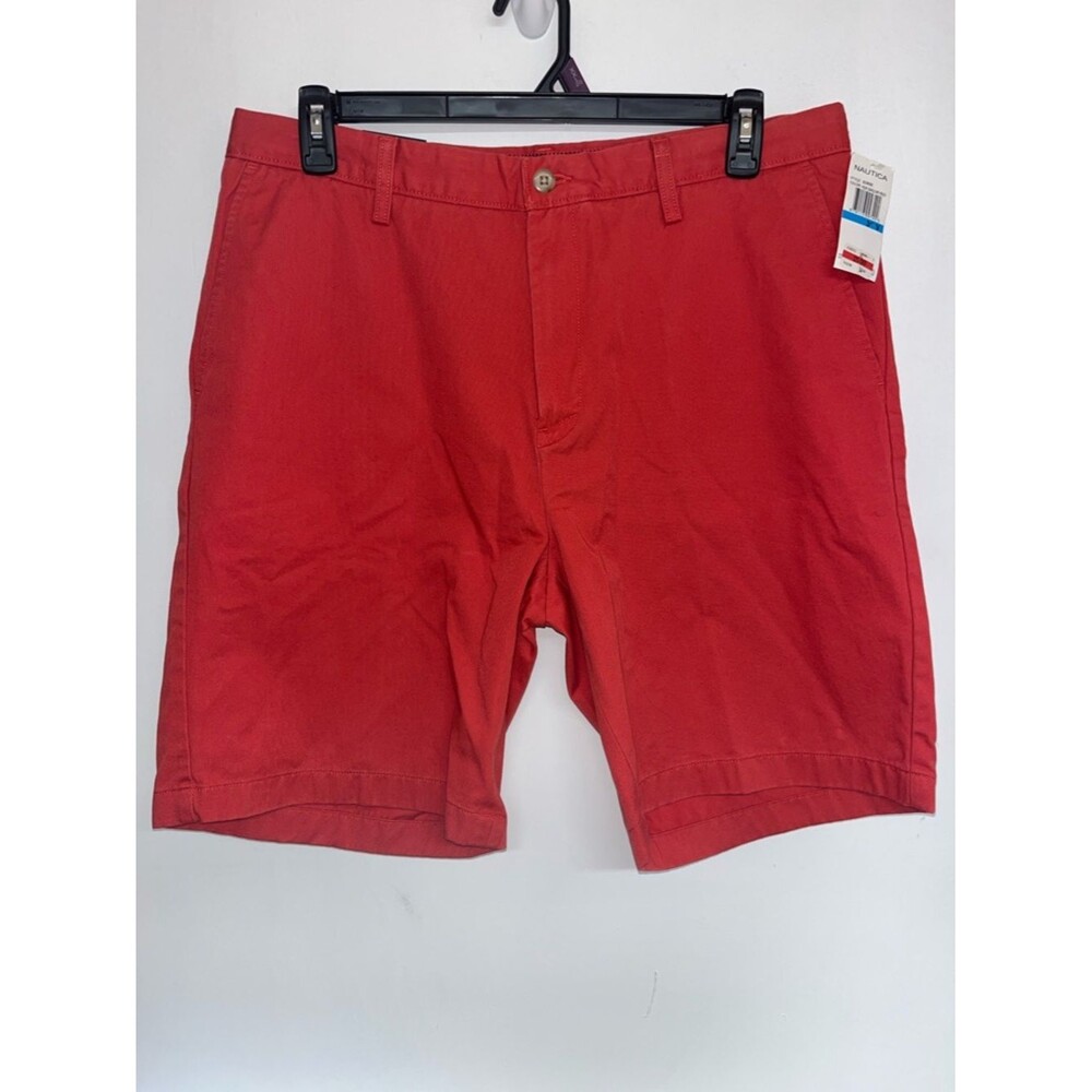 Nautica Sz 36 Men’s Sailor Red Flat Front True Khaki Shorts, 100% Cotton NWT